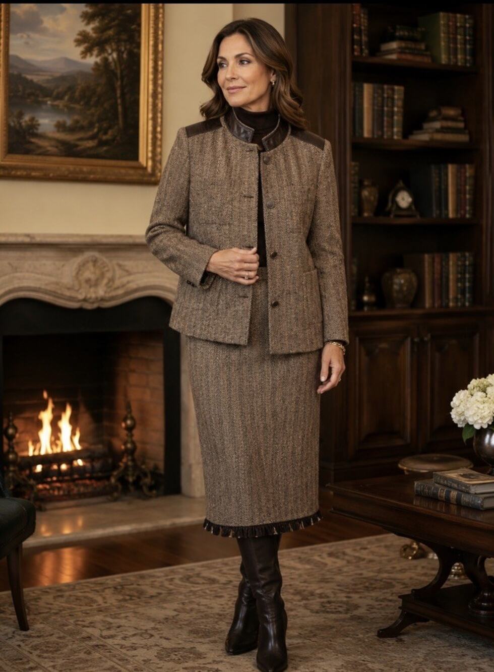 Vintage Harve Bernard 100% Wool Skirt Jacket Set Brown Sz 16 Fully Lined Button